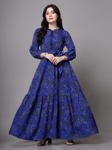 AAYU Women Fit and Flare Blue Maxi/Full Length Dress