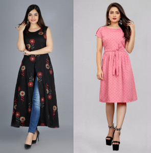 Modli 20 Fashion Women Fit and Flare Black Below Knee Dress