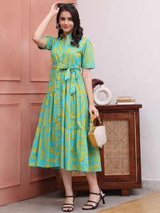 KANIW Women Gown Green Ankle Length Dress