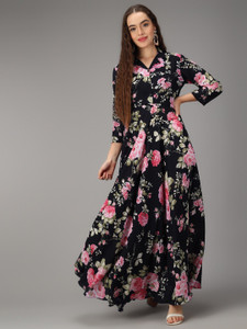 Rudraaksha Women A-line Multicolor Maxi/Full Length Dress