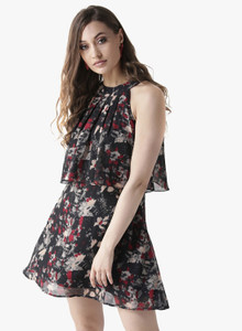 La Zoire Women Layered Black Mini/Short Dress