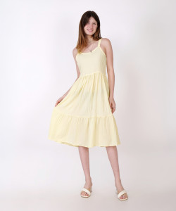 HIZA Women Fit and Flare Yellow Midi/Calf Length Dress