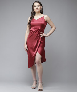 THE DRY STATE Women A-line Maroon Knee Length Dress