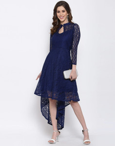 HouseOfCommon Women High Low Blue Below Knee Dress
