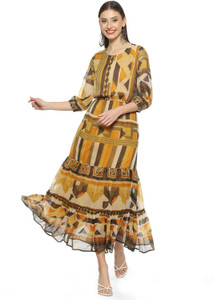 BIBA Women Ethnic Dress Multicolor Midi/Calf Length Dress
