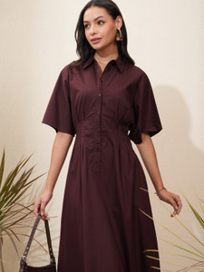 Tokyo Talkies Women Shirt Brown Midi/Calf Length Dress