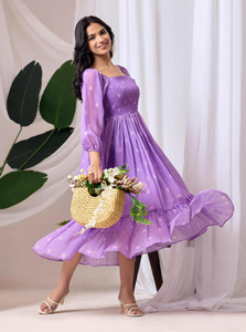 Dream Tree Women Fit and Flare Purple Maxi/Full Length Dress