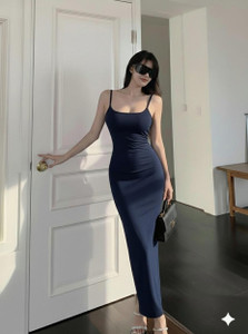 KAIZONE Women Bodycon Blue Maxi/Full Length Dress