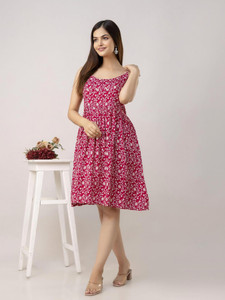 MERAAKI FASHION Women Fit and Flare Pink Above Knee/Mid Thigh Length Dress