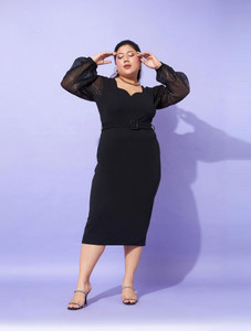 SASSAFRAS Curve Women Bodycon Black Midi/Calf Length Dress