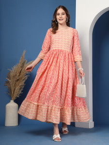 Rangeelo Jaipur Women Gown Pink Ankle Length Dress