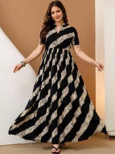 Kashis Creations Women Maxi Black, Beige Full Length Dress