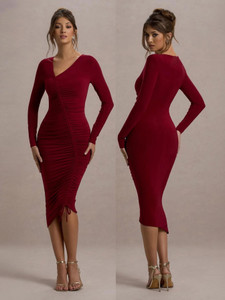 Traquila Women Bodycon Maroon Midi/Calf Length Dress
