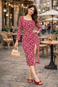 london belly Women A-line Maroon Midi/Calf Length Dress
