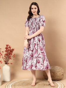 Deklook Women Fit and Flare Purple Above Knee/Mid Thigh Length Dress