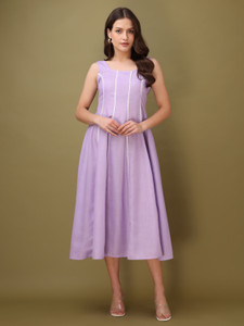PURVAJA Women Fit and Flare Purple Midi/Calf Length Dress