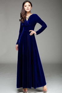 CHEVIOUT Women A-line Dark Blue Maxi/Full Length Dress