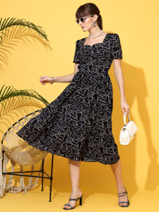 Sheetal Associates Women Fit and Flare Black Midi/Calf Length Dress