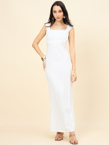 AAYU Women Bodycon White Maxi/Full Length Dress