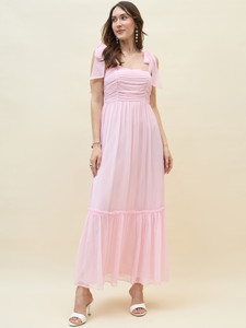 AAYU Women Layered Pink Maxi/Full Length Dress
