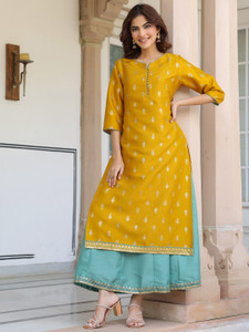 Janasya Women Tiered Yellow Midi/Calf Length Dress