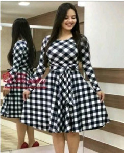 Faxmon Fashion Women Fit and Flare Black, White Knee Length Dress