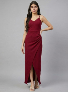 DEARISE Women Bodycon Maroon Maxi/Full Length Dress