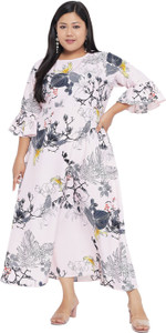 indietoga Women Fit and Flare White, Blue Maxi/Full Length Dress
