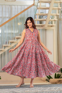 RD Fab Women Fit and Flare Maroon Ankle Length Dress