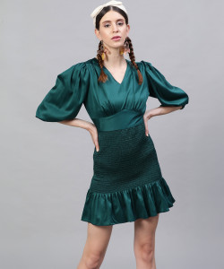 STREET9 Women Peplum Green Knee Length Dress