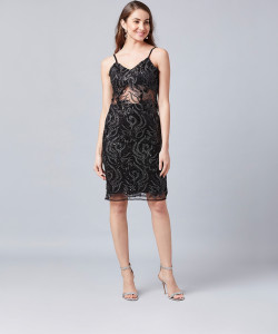 ATHENA Women Bodycon Black Midi/Calf Length Dress