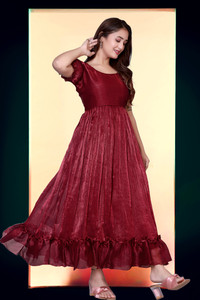 JADAFIYA Women Fit and Flare Maroon Midi/Calf Length Dress