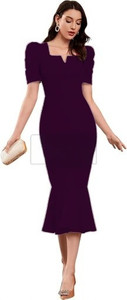 ladik way Women Bodycon Purple Midi/Calf Length Dress