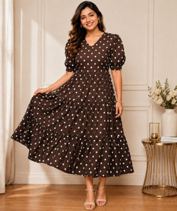 Freyal Enterprise Women Tiered Brown Midi/Calf Length Dress