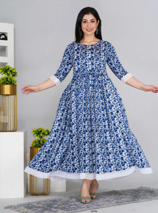 PRISTYLE Women Gown Blue Ankle Length Dress