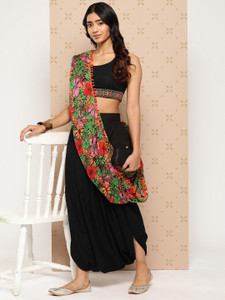 Sangria Women Crop Top Dhoti Pant Attached Dupatta Set