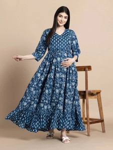 vijay garments Women Gown Blue Ankle Length Dress