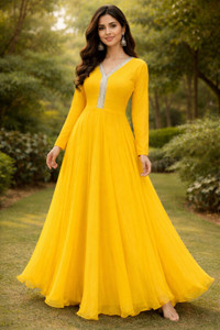 maanya Women Gown Yellow Maxi/Full Length Dress