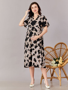 Lovely moms Women Fit and Flare Black Below Knee Dress