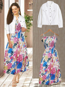 LEETOS Women A-line Multicolor Ankle Length Dress