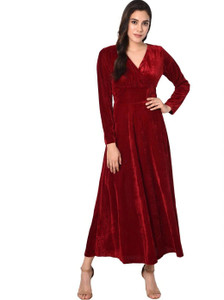 WestCHIC Women Fit and Flare Maroon Maxi/Full Length Dress