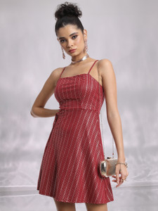 Tokyo Talkies Women Bodycon Red Above Knee/Mid Thigh Length Dress
