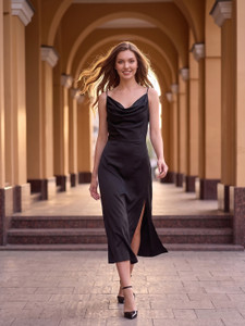 AAYU Women A-line Black Below Knee Dress