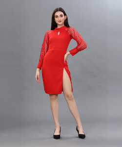 Selvia Women Sheath Red Knee Length Dress