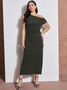 DRAPE AND DAZZLE Women Bodycon Dark Green Below Knee Dress