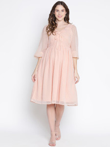 DRAAX fashions Women Fit and Flare Pink Knee Length Dress