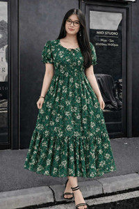 METRONAUT Women Fit and Flare Dark Green Midi/Calf Length Dress