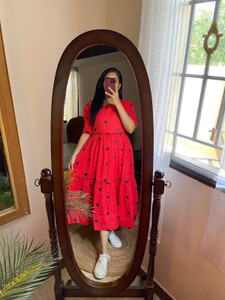 JN LOFTY Women Fit and Flare Red Midi/Calf Length Dress
