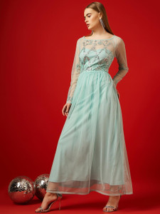 STREET9 Women Fit and Flare Light Blue Maxi/Full Length Dress