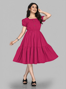 LEVIFIELD Women Fit and Flare Red Midi/Calf Length Dress